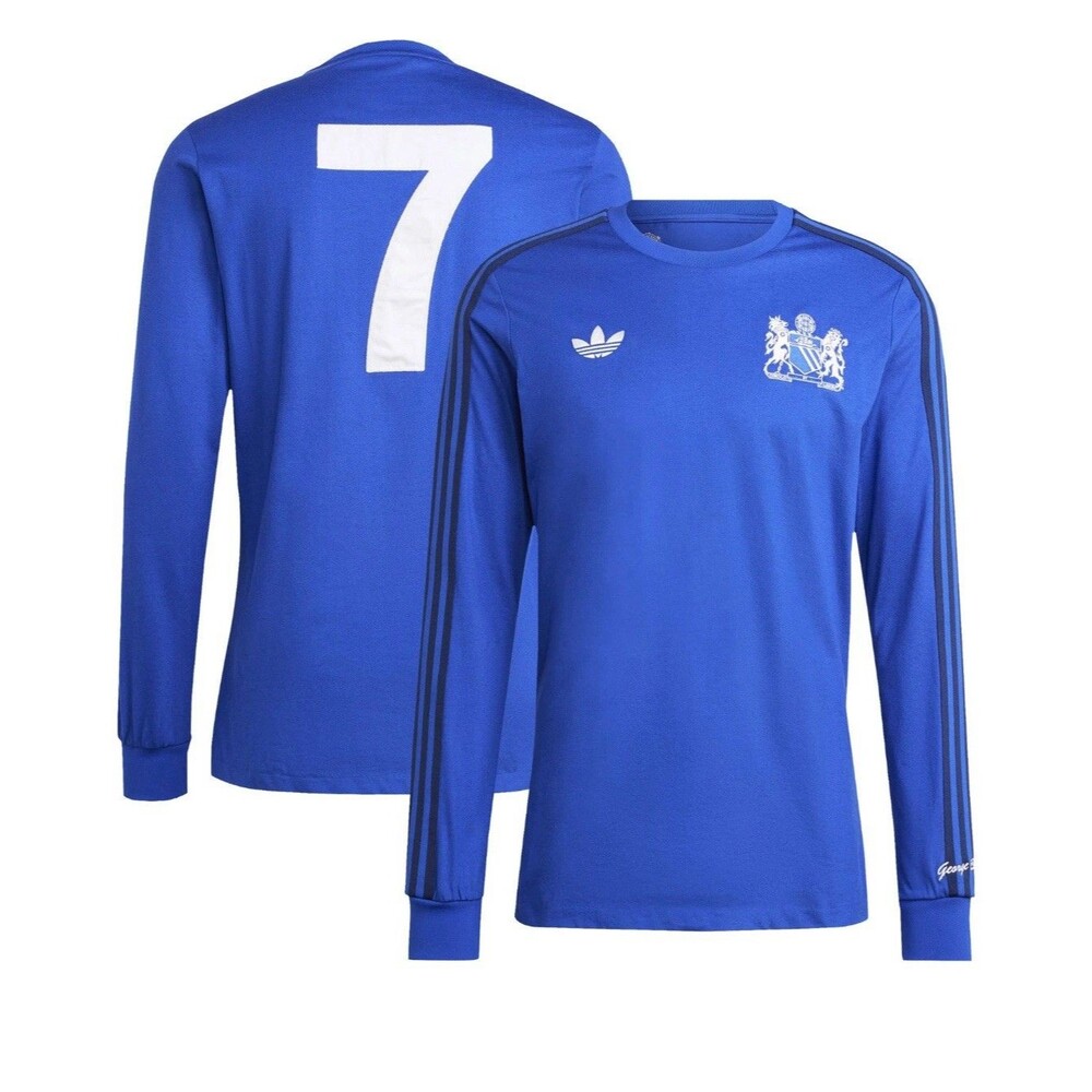 New Men's Adidas Originals Blue Manchester United x George Best Longsleeve Small